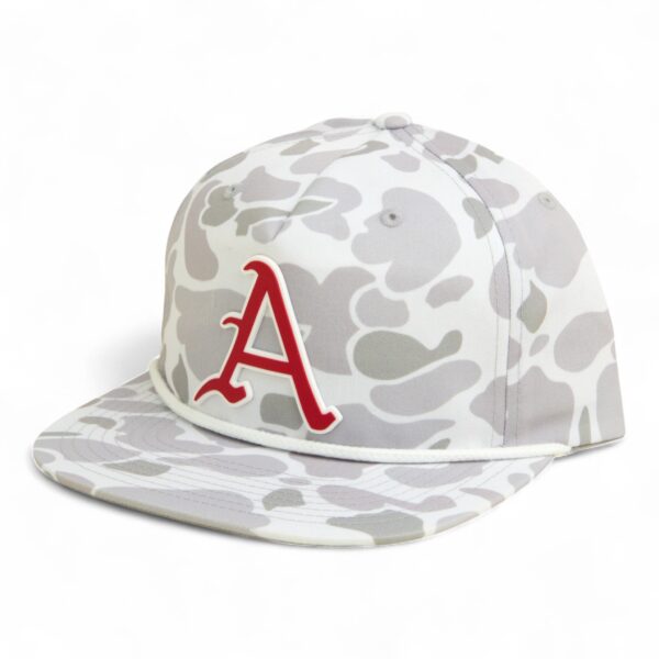 Arkansas Razorbacks Baseball Script A 3D Umpqua Rope Hat- Blizzard Duck Camo/ White